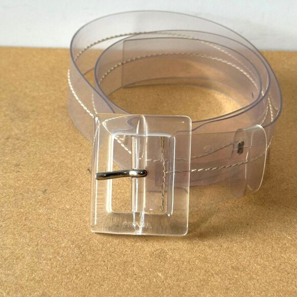 Prada  Lucite Buckle Vinyl Belt,  Women's, Smokey clear - Picture 1 of 8